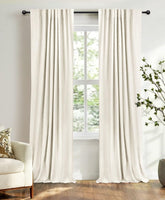 100% Blackout Shield front view beige curtain panel showing full coverage and privacy benefit