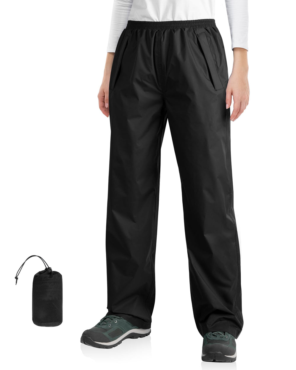 33,000ft front view black pants showing full coverage and fit for protection