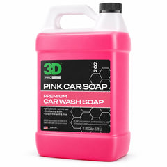 3D pink car soap front label showing product benefits and cherry scent