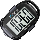3DActive 3DFitBud front view showing black pedometer and clip for easy steps tracking