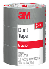 3M duct tape front packaging showing three silver rolls and product benefits