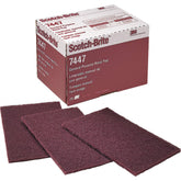 3M Scotch-Brite maroon pack front view showing 20 perforated pads and labeling benefits