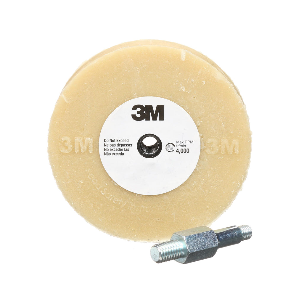 3M Stripe Off wheel front view showing full 4-inch diameter and mandrel benefit