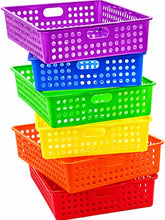 4E's Novelty front view of six colorful bins showing classroom-ready organization