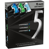 5 Gum variety box front view showing three flavor packs and bulk convenience