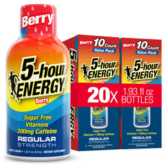 5-hour ENERGY front packaging showing berry flavor and 20-count convenience