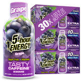5-hour ENERGY grape front packaging showing thirty-shot box and bold flavor benefit