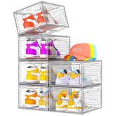 7 code front view of clear shoe box showing clean organization benefit