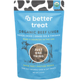A Better Treat front packaging showing organic single-ingredient beef liver benefits