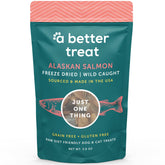 A Better Treat front packaging showing wild-caught salmon, highlights purity and convenience