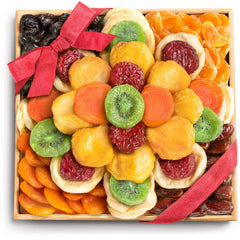 A Gift Inside wooden tray front view showing arranged dried fruits and gift-ready presentation