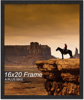 A PLUS MAX front view showing clean black frame and centered artwork benefit: modern display