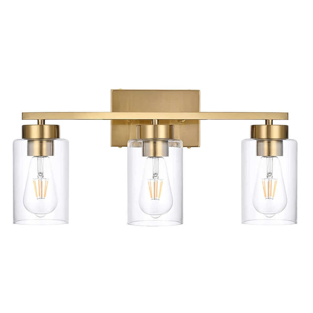 A1A9 front view of brushed gold vanity light showing modern finish and brightening effect