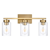 A1A9 front view of brushed gold vanity light showing modern finish and brightening effect