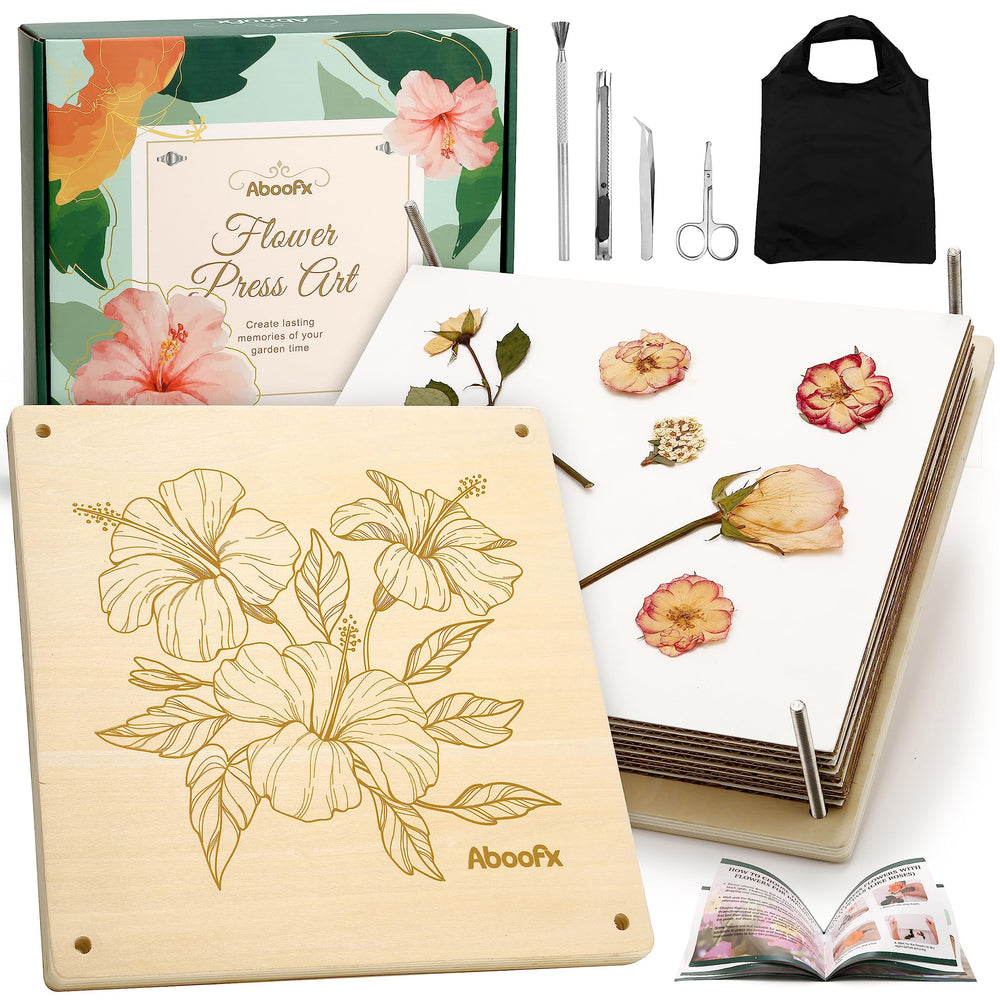Aboofx wooden flower press front view displaying sturdy basswood and compact closure for lasting storage