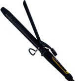 abp curling iron front view showing sleek black and gold design and benefits