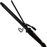 abp curling iron front view showcasing long barrel and sleek black-gold finish, professional look benefit