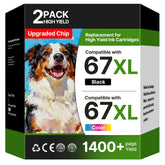 Acaves 67XL front packaging showing black and tri-color combo and clear labeling benefit
