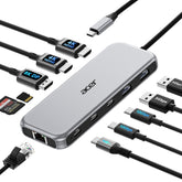 Acer docking station front view showing ports and tidy cable routing for workstation convenience