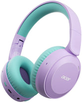 Acer headphones front view showing purple-green design and safe volume