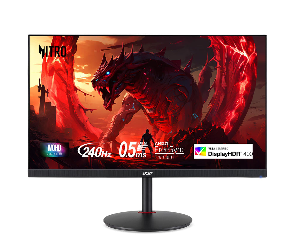 Acer Nitro XV272U front view showing crisp WQHD display and thin bezels for immersive gaming