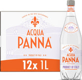 Acqua Panna front pack of twelve 1 L bottles showing convenience and refined presentation