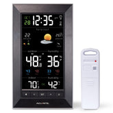 AcuRite vertical display front view showing weather readings and clock for fast checks