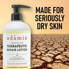 Applying Adamia lotion on hand to show quick absorption and softness