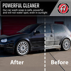 Adam's Polishes foam cannon covering vehicle with thick foam for safer cleaning