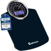 Adamson front view of hybrid scale showing dual displays, easy home weighing