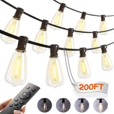 addlon front strand full length showing connected 50ft run and even LED glow for patio lighting