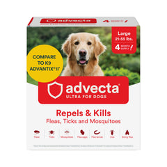 Advecta front packaging for large dogs showing product benefits and size