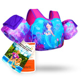 AEOCOO front view swim vest showing secure buckles and bright design for confidence