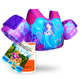 AEOCOO front view of swim vest showing secure fit and bright design benefits confidence