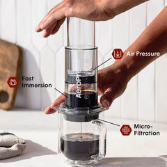 AeroPress close-up of valve and seal for reliable drip-stop control