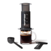 AeroPress front view showing compact body and components for quick brewing benefit