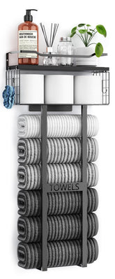 Aetyord front view of wall-mounted towel rack showing compact storage benefit