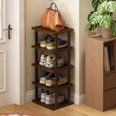 AFOORD front view of five-tier bamboo shoe rack showing space-saving benefit