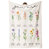 Afterprints floral blanket front view showing scripture and cozy comfort