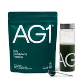 AG1 front packaging with shaker showing convenient daily mix benefit