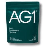 AG1 refill pouch front view showing packaging and benefits