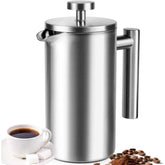 AgcKuzt front view of French Press showing durable brushed finish and ergonomic handle