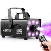 AGPTEK fog machine front view showcasing nozzle and controls for reliable output