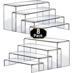 Aheroi clear acrylic risers front view showing set and neat presentation benefit