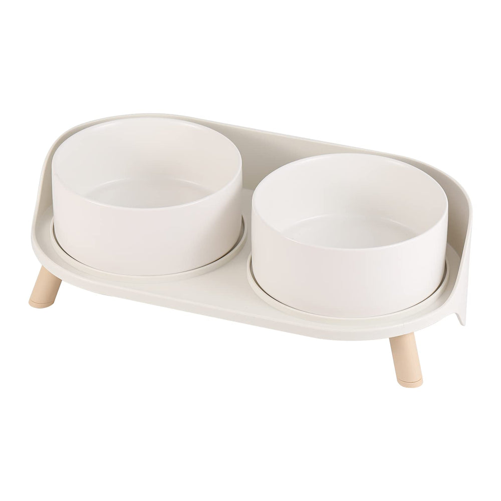 AHX front view elevated bowl set showing clean white ceramic and stand benefit tidy meals