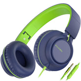 AILIHEN front view of bluegreen headphones showing on-ear fit and colorful finish for school use