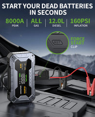 AIMAPOW clamps and force-start button close-up enabling instant zero-percent starts