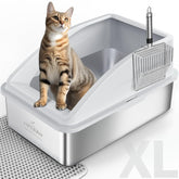 AIPERRO front view of enclosed stainless steel litter box showing durable build and containment
