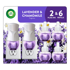 Air Wick front packaging showing Lavender & Chamomile kit benefits and contents