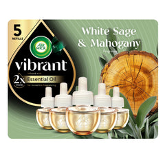 Air Wick front packaging showing White Sage & Mahogany benefits